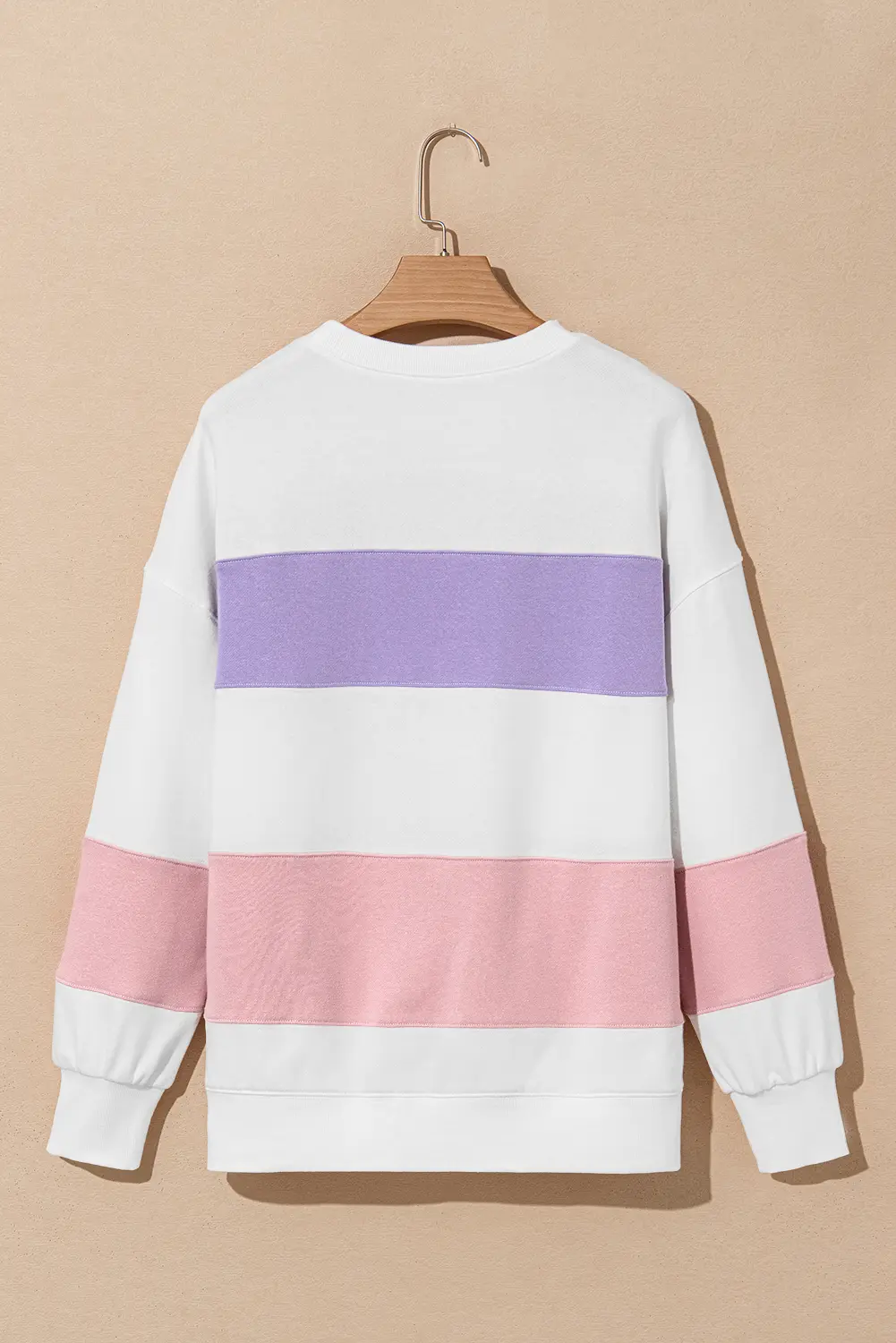 Beige Colorblock Patchwork Drop Shoulder Crewneck Sweatshirt - Love Salve